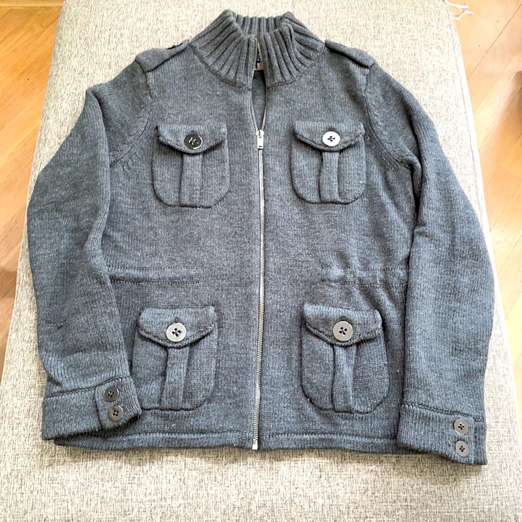 Cardigan Gray Military Style Sweater- Euc